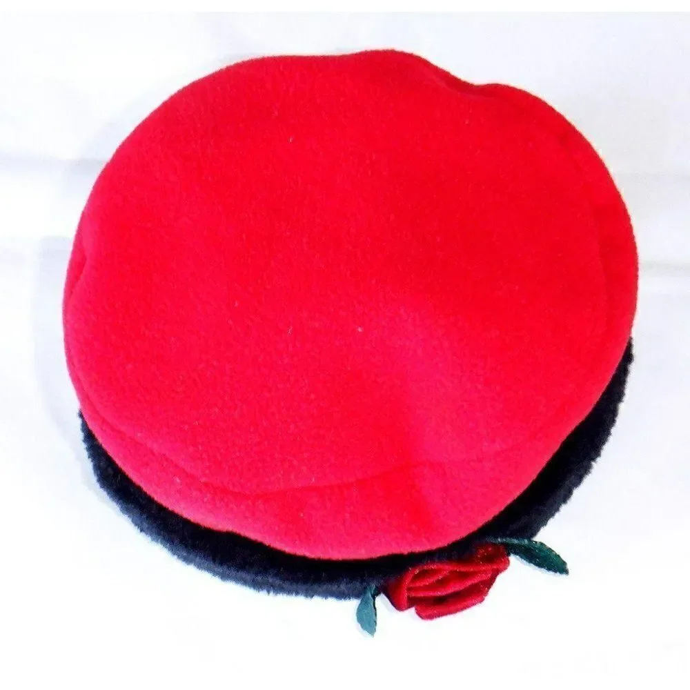 Soft pill-box style red/black rose hat